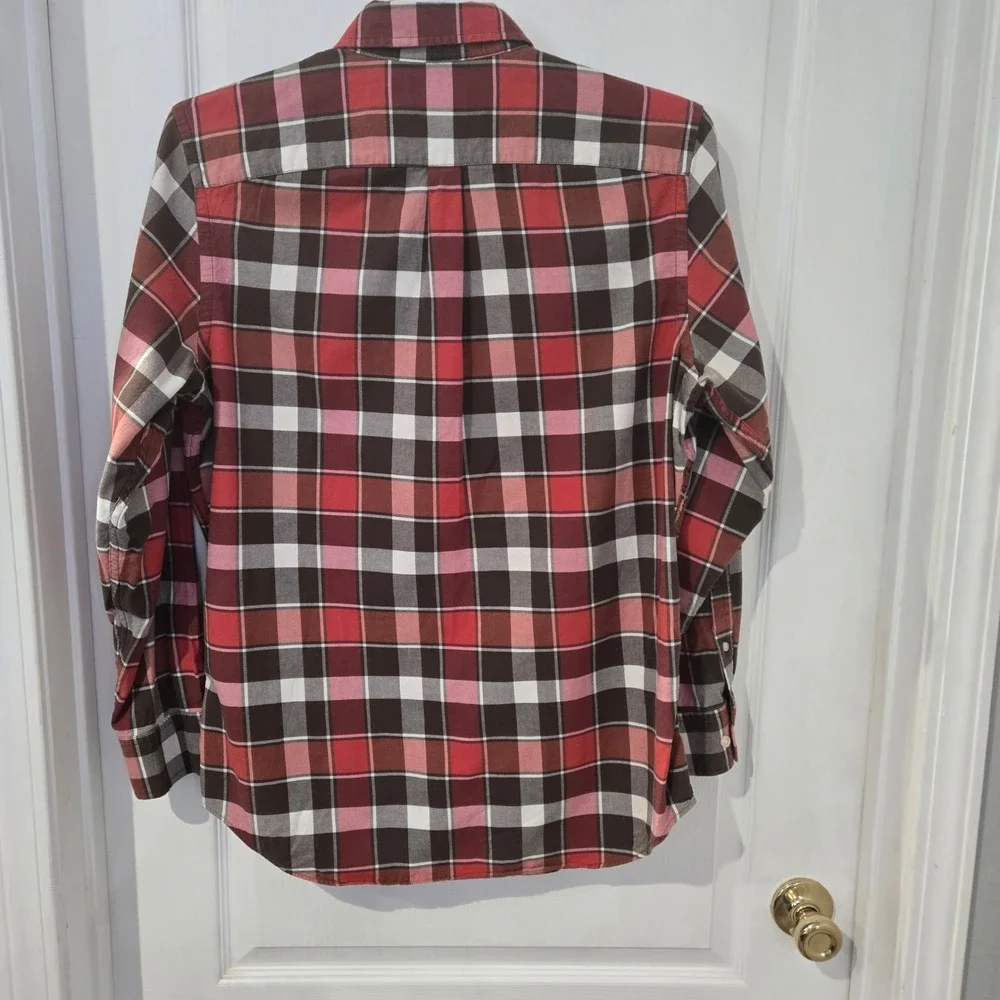 Banana Republic Button Down Shirt Mens L Red Brown Plaid Long Sleeve preppy